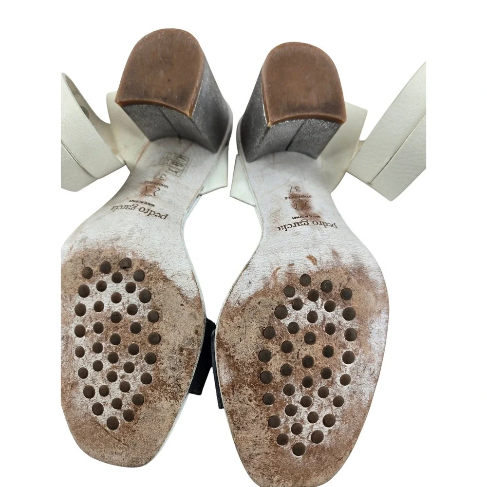 Pedro Garcia Xola Sandals White Leather Black‎ Suede Silver Block Heel Size 37 7